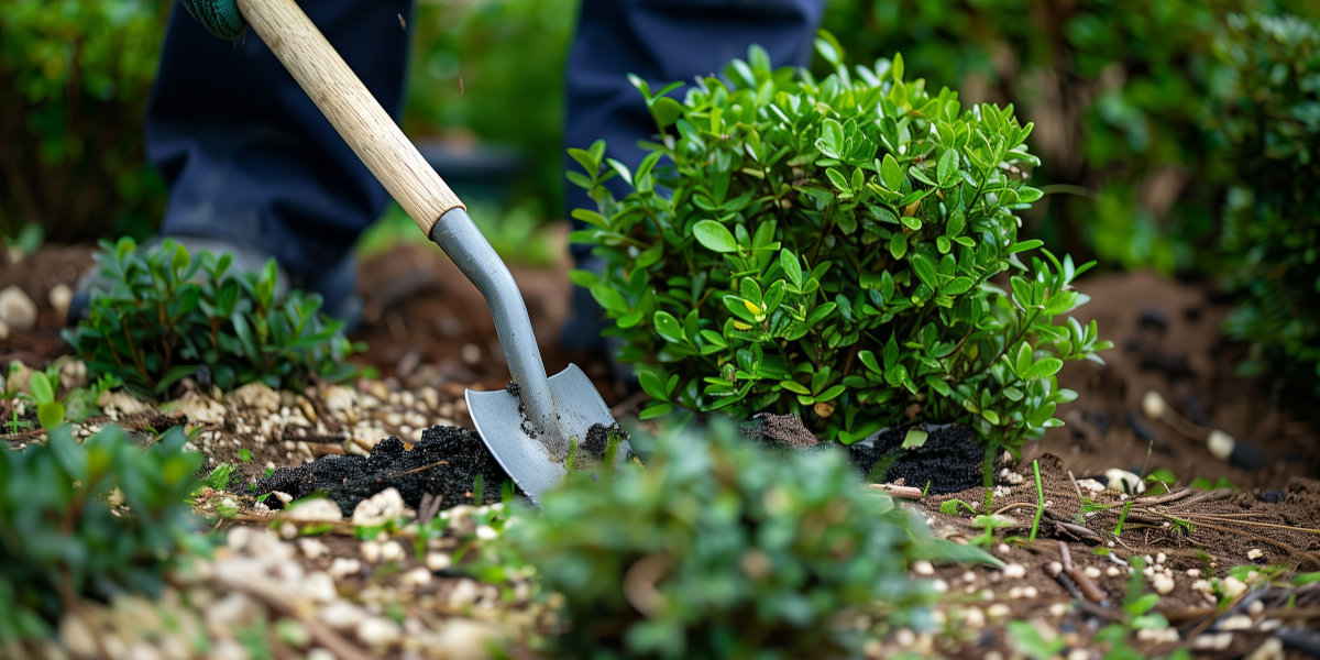 Plantation d’arbustes dans un massif